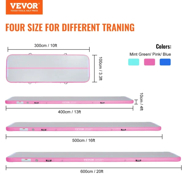 VEVOR Gymnastics Air Mat, 4 inch Thickness, 13 ft Pink