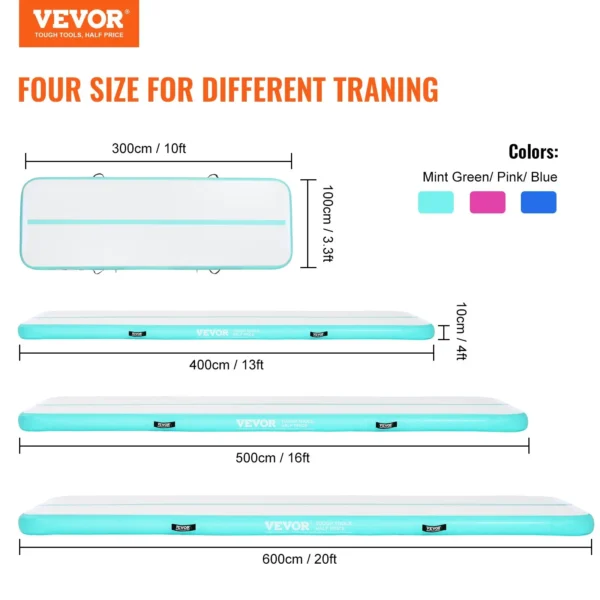 VEVOR Gymnastics Air Mat, 4 inch Thickness 16 ft Mint Green