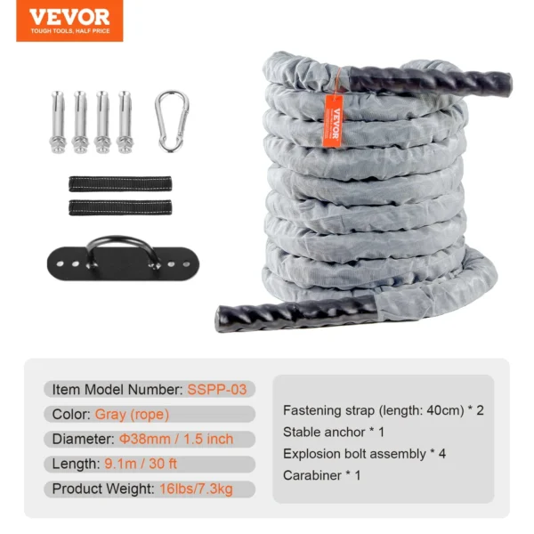 VEVOR Battle Rope 1.5" 30Ft Gym Fitness Rope - Image 6