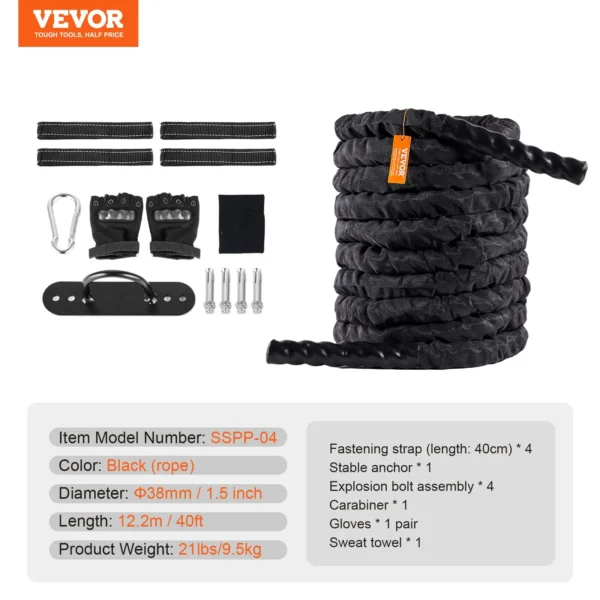 VEVOR Battle Rope 1.5" 40Ft Gym Rope - Image 6