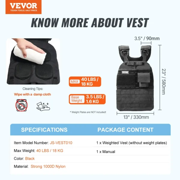 VEVOR 40lb Adjustable Weighted Vest - Image 6