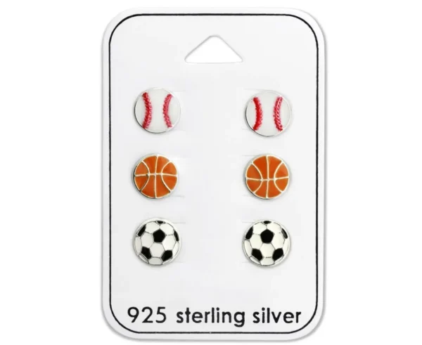 Kids Sterling Silver Football Soccer Earrings Set - Image 2