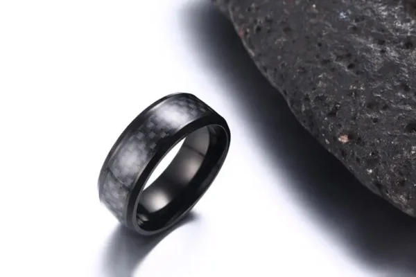 Black Carbon Fiber Inlay Men's Wedding Band - Image 2