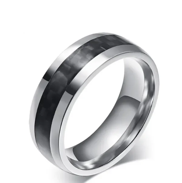 Black Carbon Fiber Inlay Men's Wedding Band - Image 9