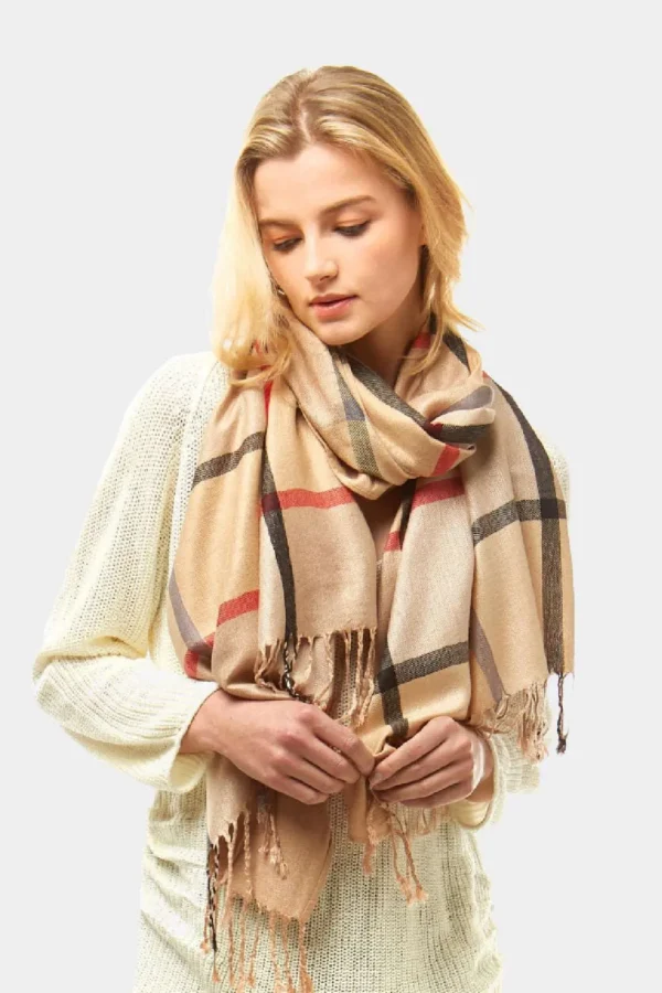 All Season Beige Plaid Scarf